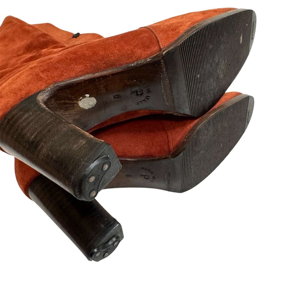 Vintage Walter Steiger Suede Tall Boots Vibram Sole Wood Heels Italy - Picture 11 of 11